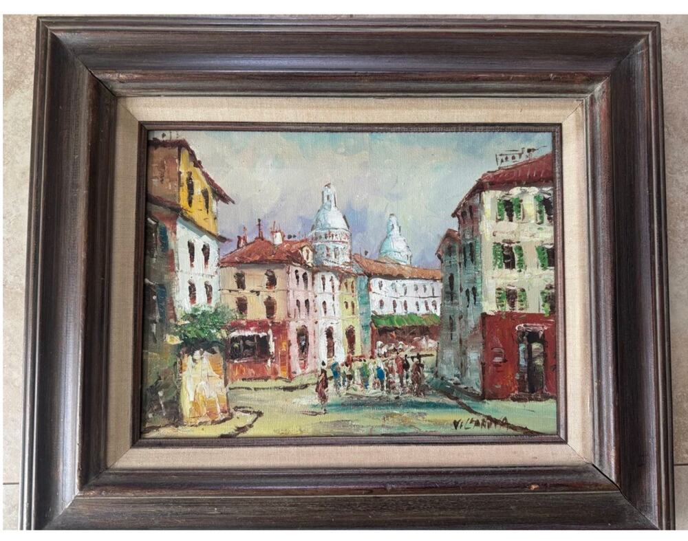 Oil Painting European Street Scene Signed 12x16 Framed